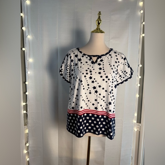 Allison Daley Red and Blue Boxy Short Sleeve Tee - Picture 8 of 8